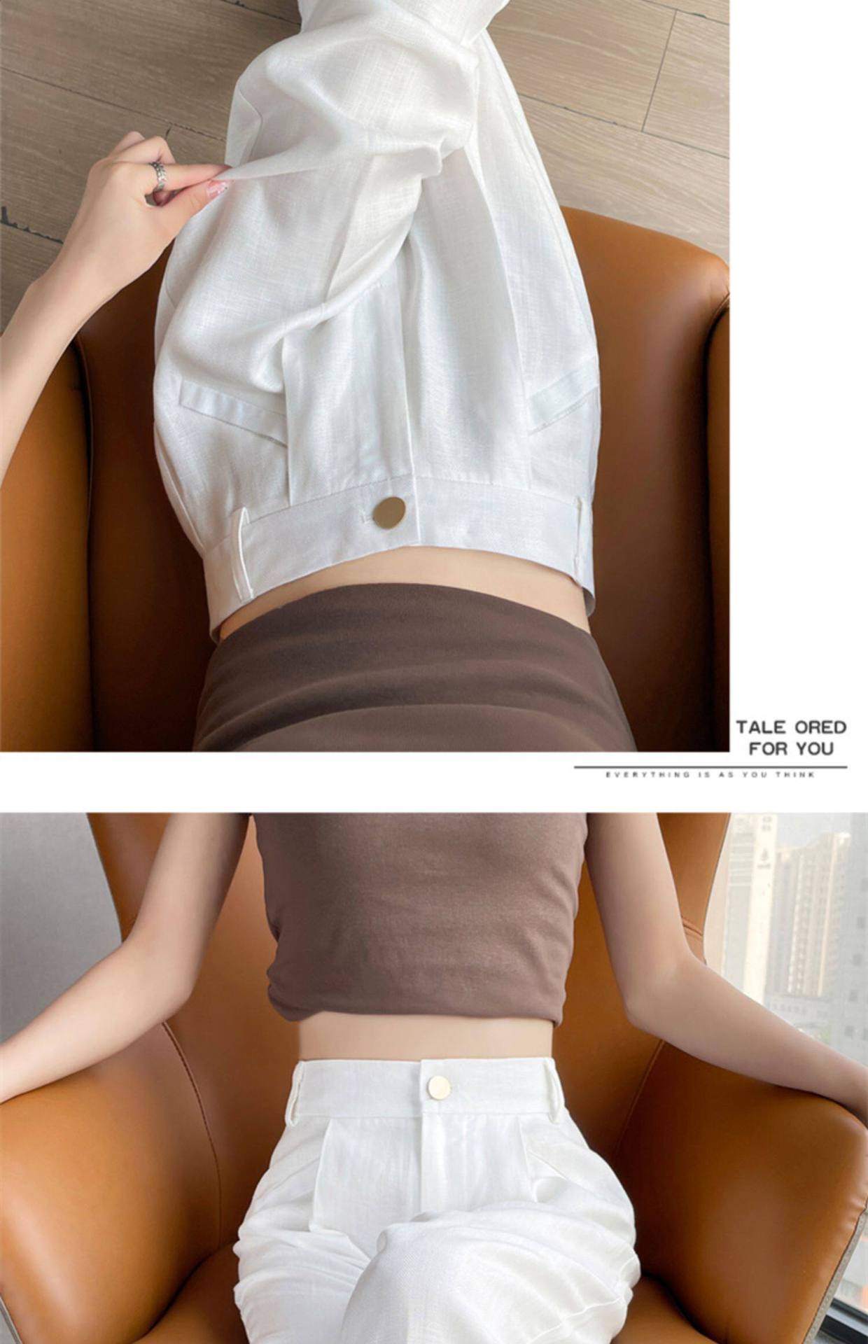 Quần culottes nữ ống rộng cạp cao vải linen cotton mỏng mùa hè — Màu đen thông thường chi tiết 28