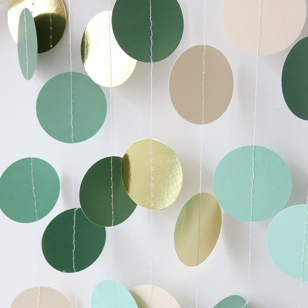 鼠尾草绿色金色三角旗横幅森林系鼠尾草车缝金色圆片派对装饰用品