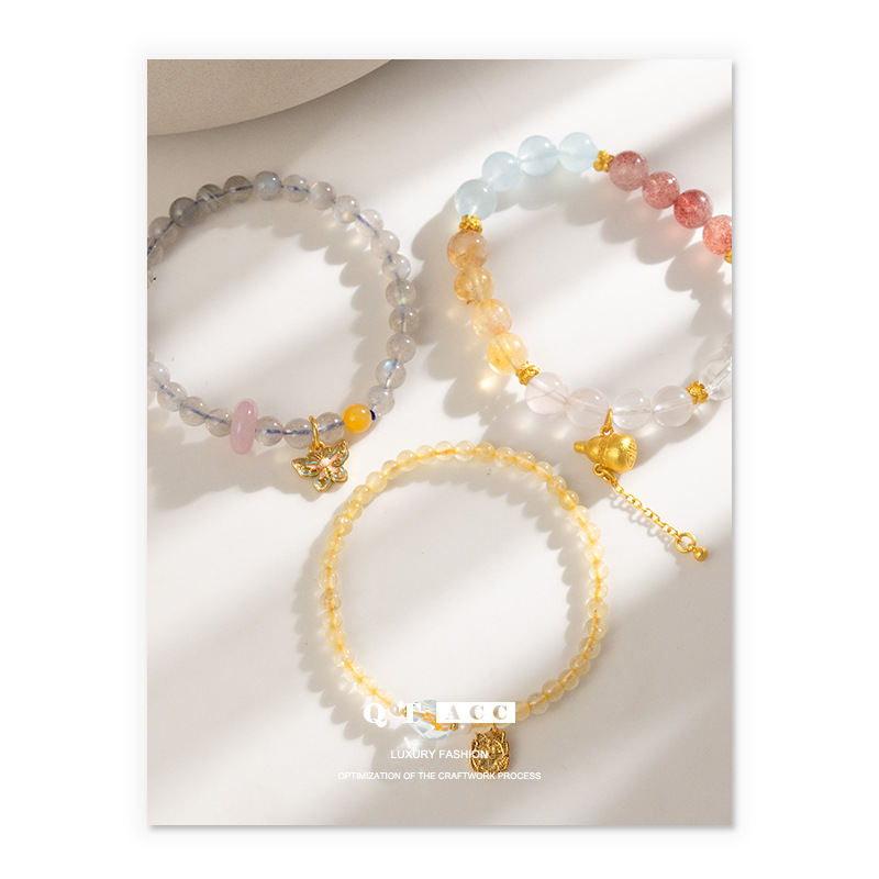 Brazalete de cristal amarillo natural cuentas de piedra de luna delicada pulsera de cristal blanco ágata lujoso sensación de lujo ligera sensación de alta calidad para mujeres nuevas