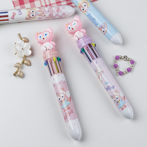Cartoon cute ten-color pen multi-function push-type 10-color ballpoint pen exam office multi-color signature pen 1