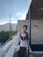 韩系设计感套装绑带针织开衫女内搭挂脖吊带秋季垂感休闲裤三件套
