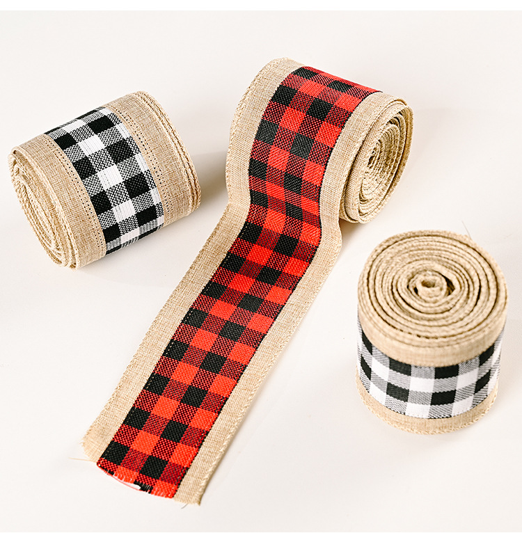 70g Weight Christmas Festival Wholesale Imitation Linen Edging Checked Christmas Decoration Ribbon Nihaojewelry 8