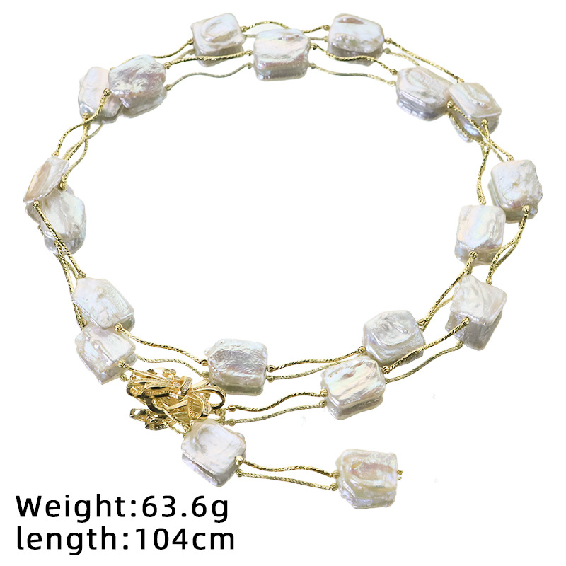 Collar de suéter de perlas naturales de agua fresca collar barroco temperamento nicho de lujo ligero de alto nivel joyas dulces chapadas en oro 18k