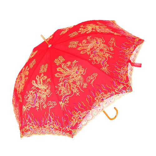 Red Umbrella Wedding Planner Bridal Umbrella Lace Edge Embroidery Chinese Wedding Long Handle Rain Umbrella Retro Bridesmaid Umbrella Wedding Umbrella