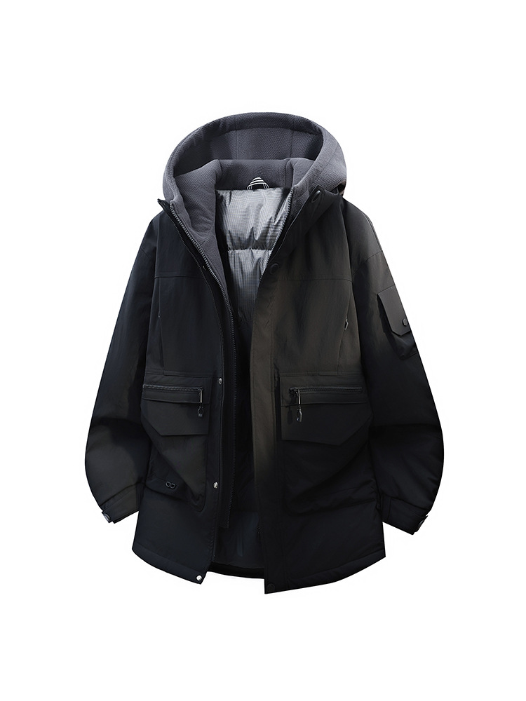 Hombres mediano y largo engrosado herramientas encapuchados chaqueta de plumón de moda hombre joven otoño invierno al aire libre chaqueta de terciopelo caliente