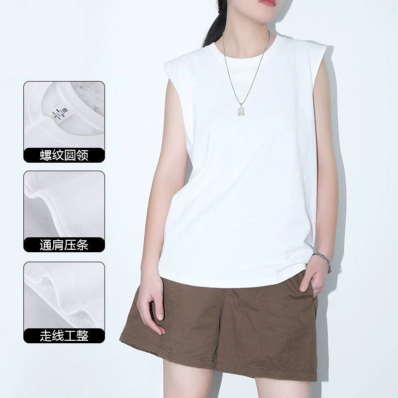 230 г тяжелый хлопок с круглым вырезом плеча жилет для мужчин летом свободное отдых фитнес спорт без рукавов футболка оптом