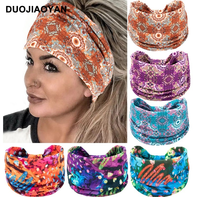 Otoño e Invierno nueva diadema de moda para mujer con estampado bohemio nudo ancho borde elástico pañuelo para la cabeza accesorios para el cabello_voghion.com