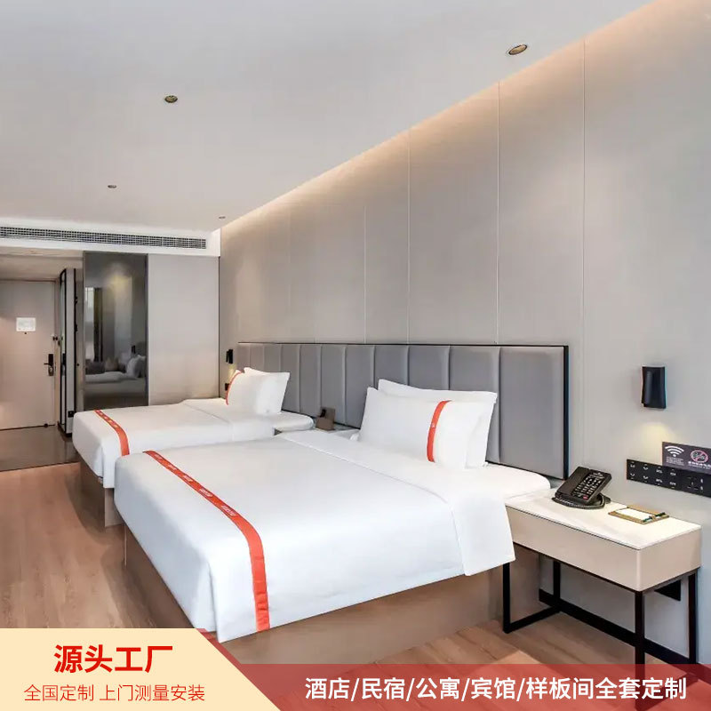 Green Oriental Hotel Furniture Fixed Installation Custom Manufacturer Writing Desk Vanity Cabinet Guest Room Sofa Bed Screen Wood Veneer Door