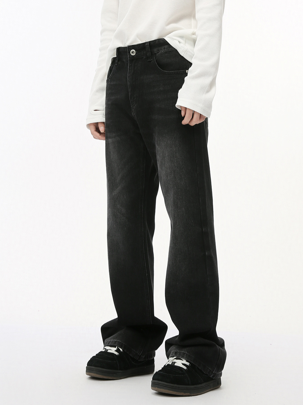 MTLCLOTHES Hombres| High Street American Vibe Retro Micro-Related Grey Negro Lavable Pantalones Jeans