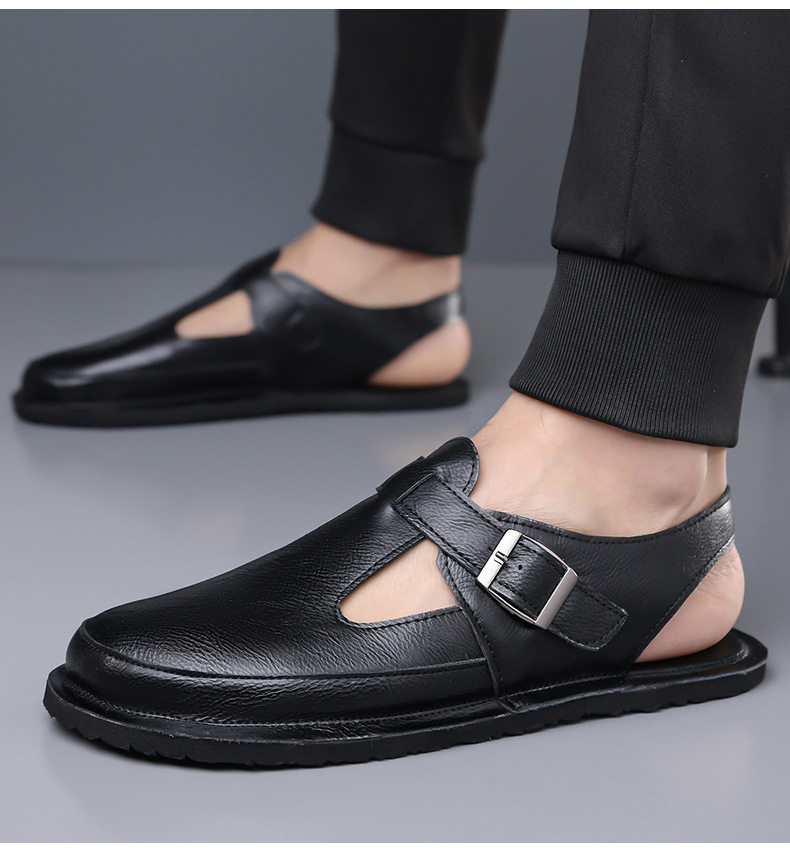 Dép sandal nam bít mũi kiểu La Mã cỡ lớn chống trượt, đế cao su, thoáng khí — Màu nâu, màu đen chi tiết 19
