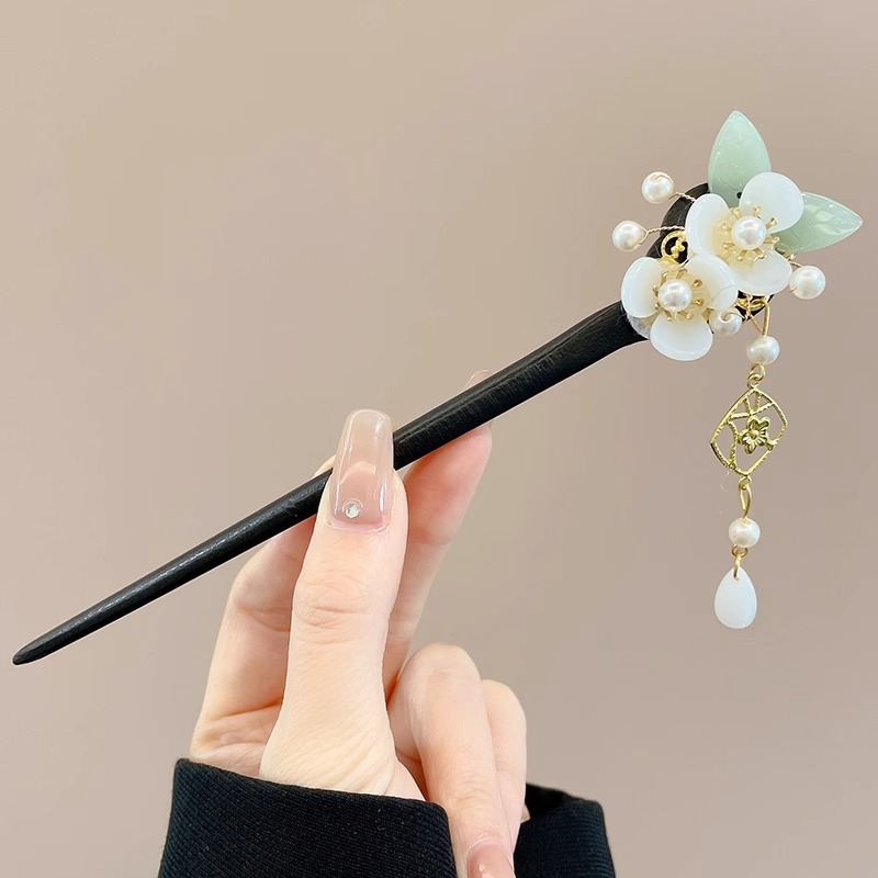 Horquilla de flores con flecos de estilo antiguo, temperamento femenino de alto nivel, escalón, horquilla de Hanfu, horquilla de cabello en la parte posterior de la cabeza, tocado de horquilla