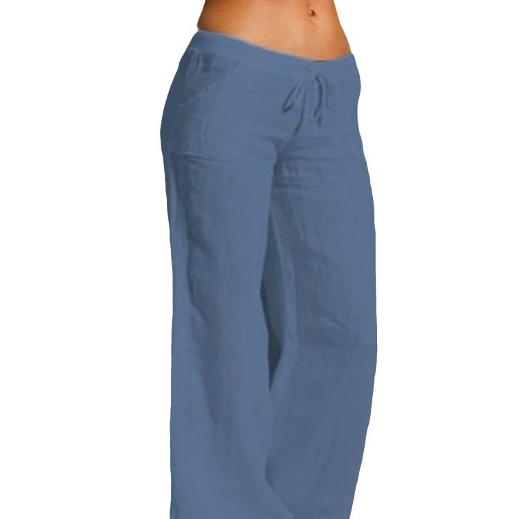 Transfronterizo Amazon AliExpress Verano Color sólido Cintura alta Pantalones anchos Pantalones casuales de algodón y lino sueltos para mujer image 7