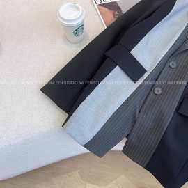 大码西装外套女设计感小众秋装新款胖mm韩版时尚撞色拼接西服上衣