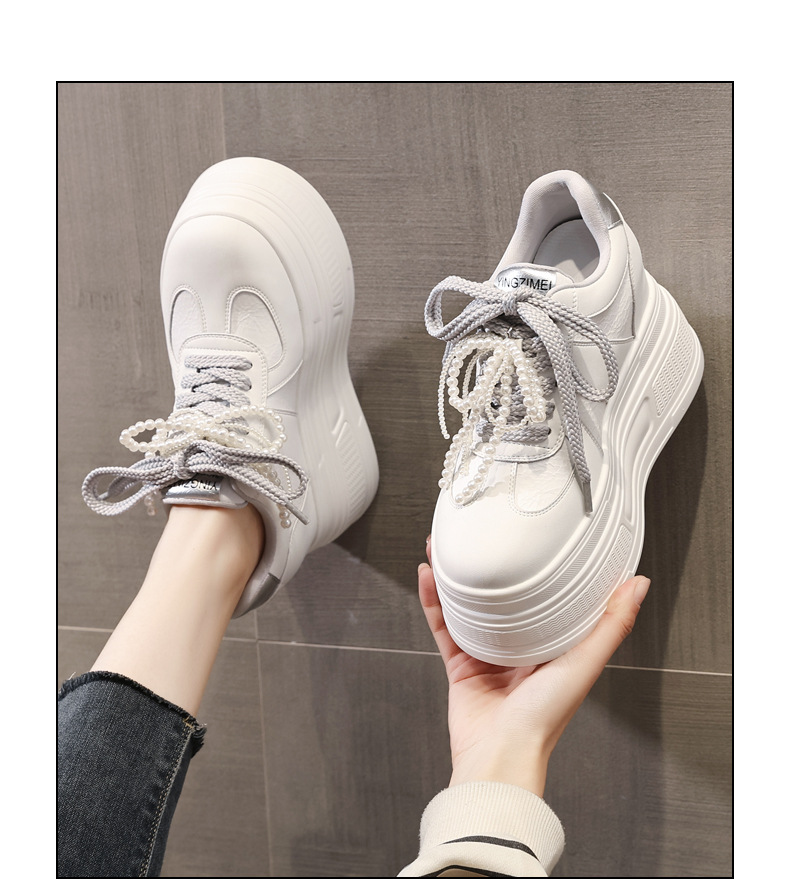 Giày sneaker nữ đế dày phối ngọc trai thời trang, độn cao bên trong — Màu xám trắng chi tiết 14
