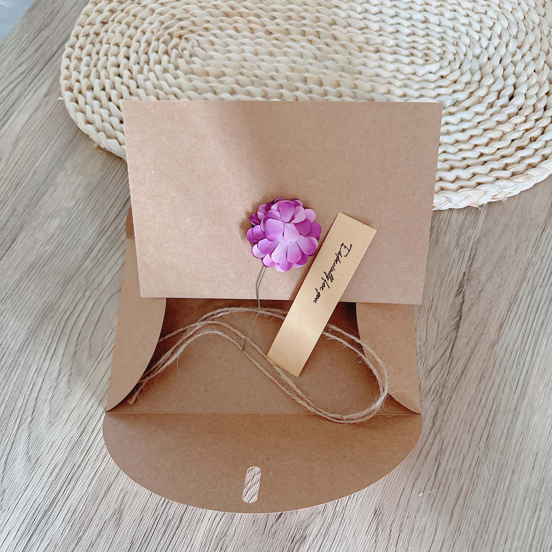 復古牛皮紙紙質乾花賀卡 DIY手工中秋節國慶節卡片文具店賀卡批發