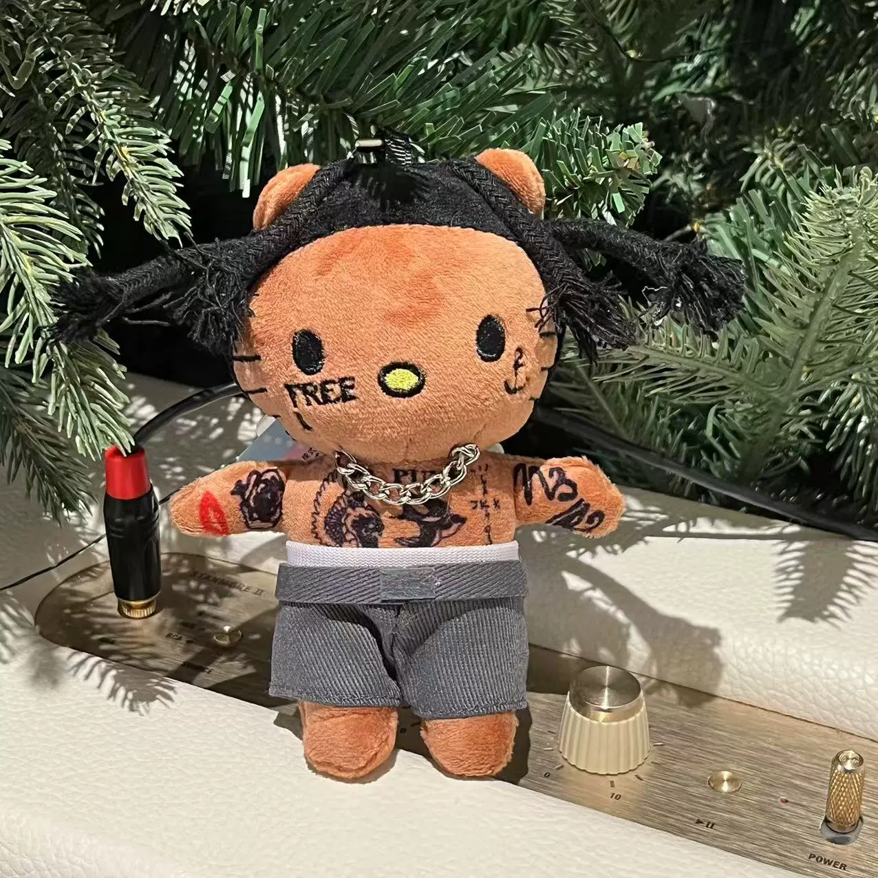 Черная кожа rapper рэп helloKitty сумка подвеска грязная косичка, плюшевая кукла Hello Kitty висит подарок