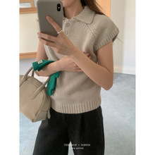 易恩欧inbyin韩系polo领插肩短袖针织衫女装新款气质修身显瘦上衣