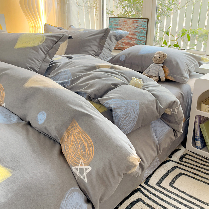 Sábanas de algodón para la piel, ropa de cama de cuatro estaciones, cubierta de edredón grueso de alta calidad, 100 algodón pulido, cuatro piezas