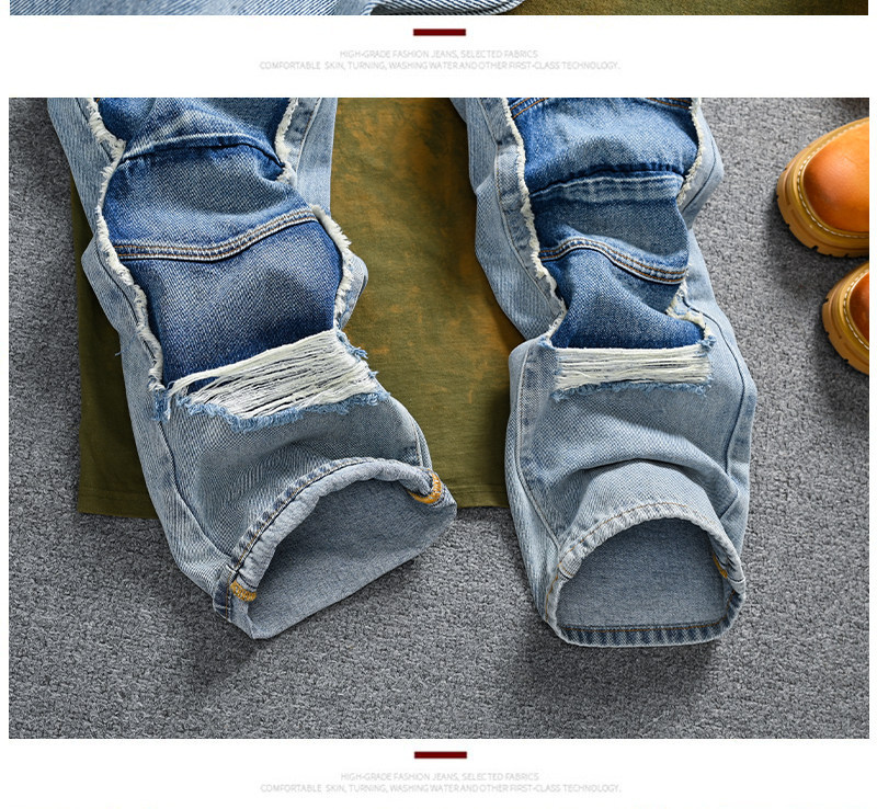 Men's Clothing Retro Distressed Patchwork Jeans For Men, Loose Straight Leg, Trendy Brand Pants._mkmklike.com