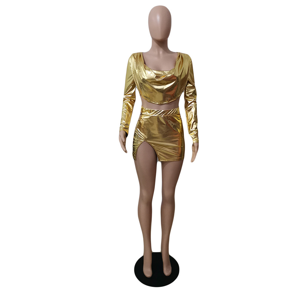 slim fit dress slacks Gold Foil Evening Gown main image 0