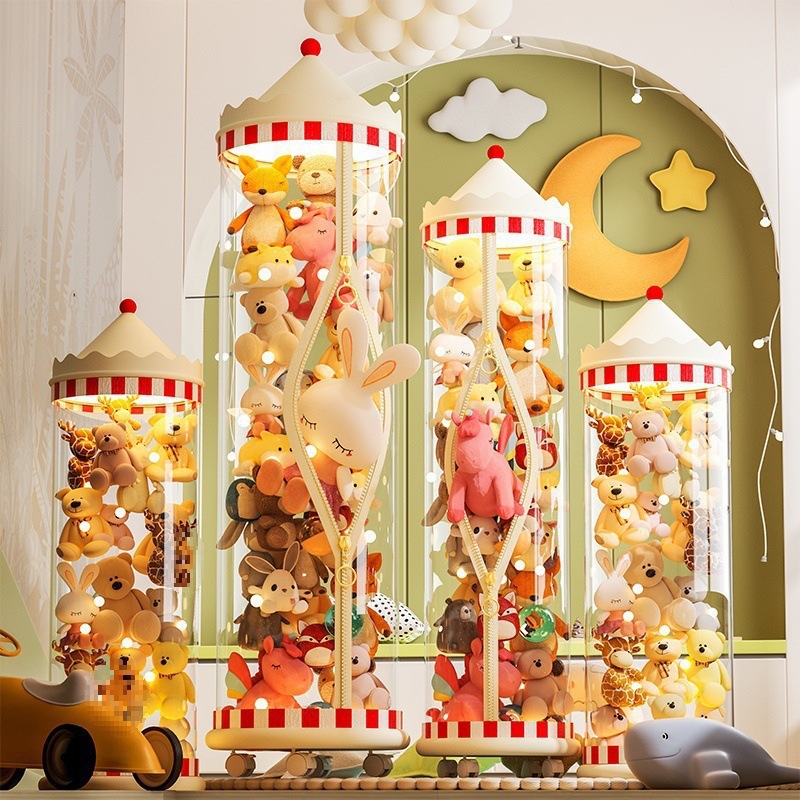 Muñeca de almacenamiento de barril tipo cremallera para juguetes de peluche de acabado transparente canasta de muñecas de niños muñecas de muñecas