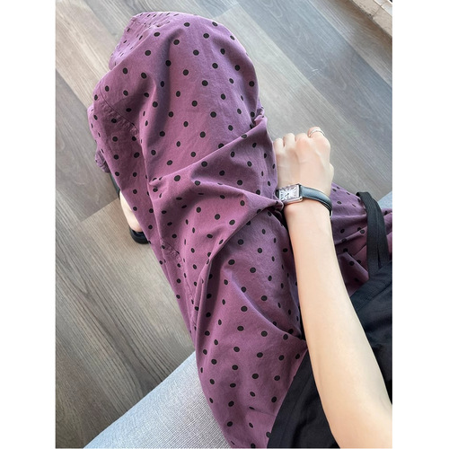 Women's Loose 9-inch Hem Harem Pants with Dots for Summer 2025, Small Figure High-Waisted Commuting and Slimming