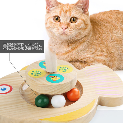 Cross-border wooden pet cat turntable game solid wood turntable ball cat climbing frame toy