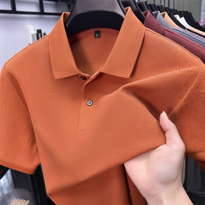 Cross-Border Popular Mercerized Cotton Men's Half-Sleeved T-Shirt Summer New Pure Color Lapel Polo Shirt Casual Customizable Logo