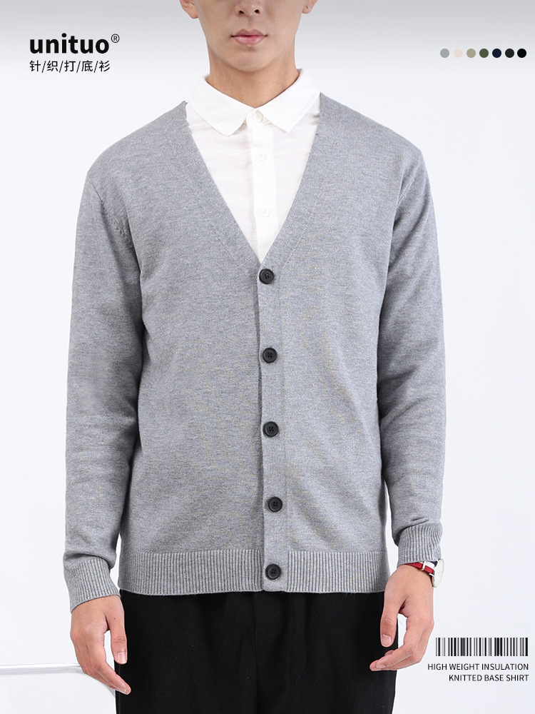 Cardigan de punto de hombre 2025 primavera y otoño estilo de alta calidad con suéter de fondo de color sólido chaqueta de punto para hombre