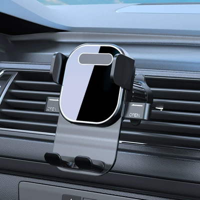 New cross-border pull-down dashboard suction cup navigation phone holder with automatic locking for car air vents (Car phone holder) - black-glossy-surface-air-vent