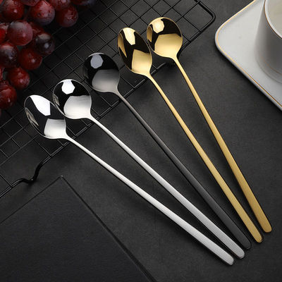 Dipper 304 Stainless steel Titanium lengthen stir Spoon Tip Round Coffee spoon cold drink Tea spoon