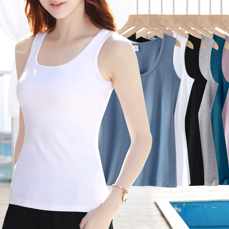 Cotton Wide Shoulder Strap Camisole Women's Summer Outer Wear Black and White Base Sleeveless Top for Women