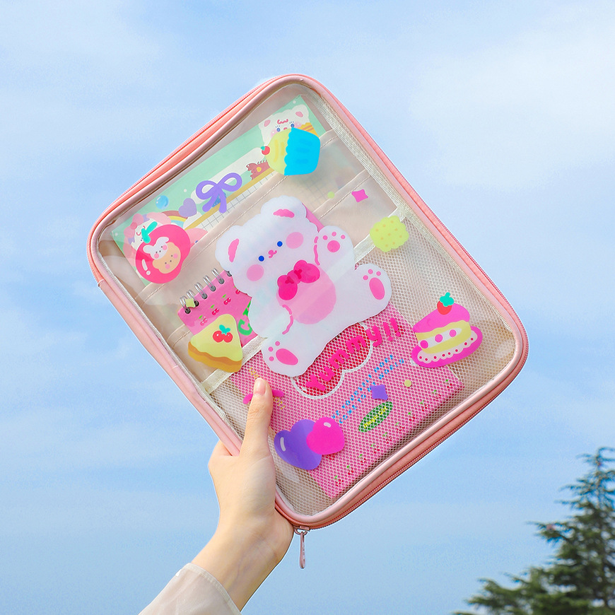 Homemade cartoon Korean version ipad storage bag 11-inch cartoon bunny tablet bag PVC transparent visible clutch bag