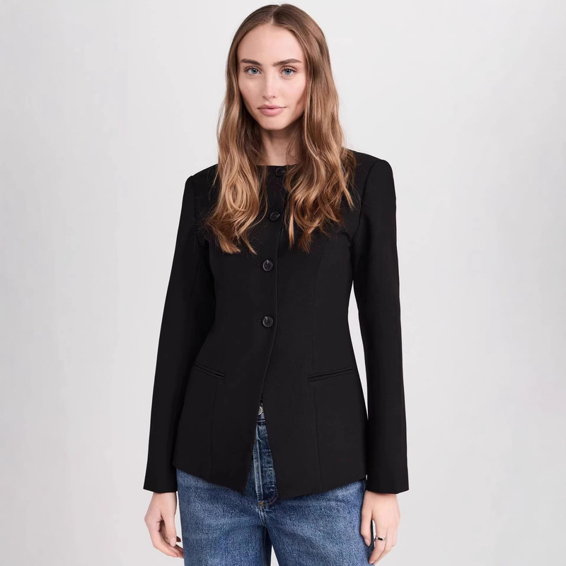 2026 Spring and Autumn New Style Elegant and Fashionable Round Neck Commuting Style Slim Fit Solid Color Single-Breasted Women's Blazer 2026 Spring and Autumn New Style Elegant and Fashionable Round Neck Commuting Style Slim Fit Solid Color Single-Breasted Women's Blazer