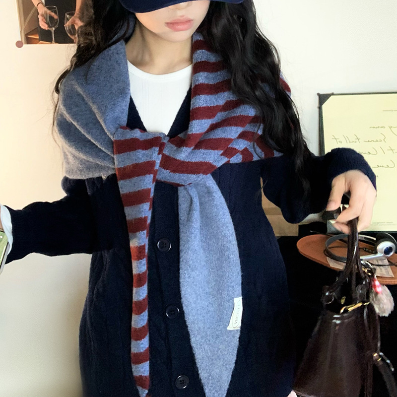 韩版羊毛混纺条纹三角巾披肩女秋冬高级感围巾百搭保暖护颈围脖潮|undefined