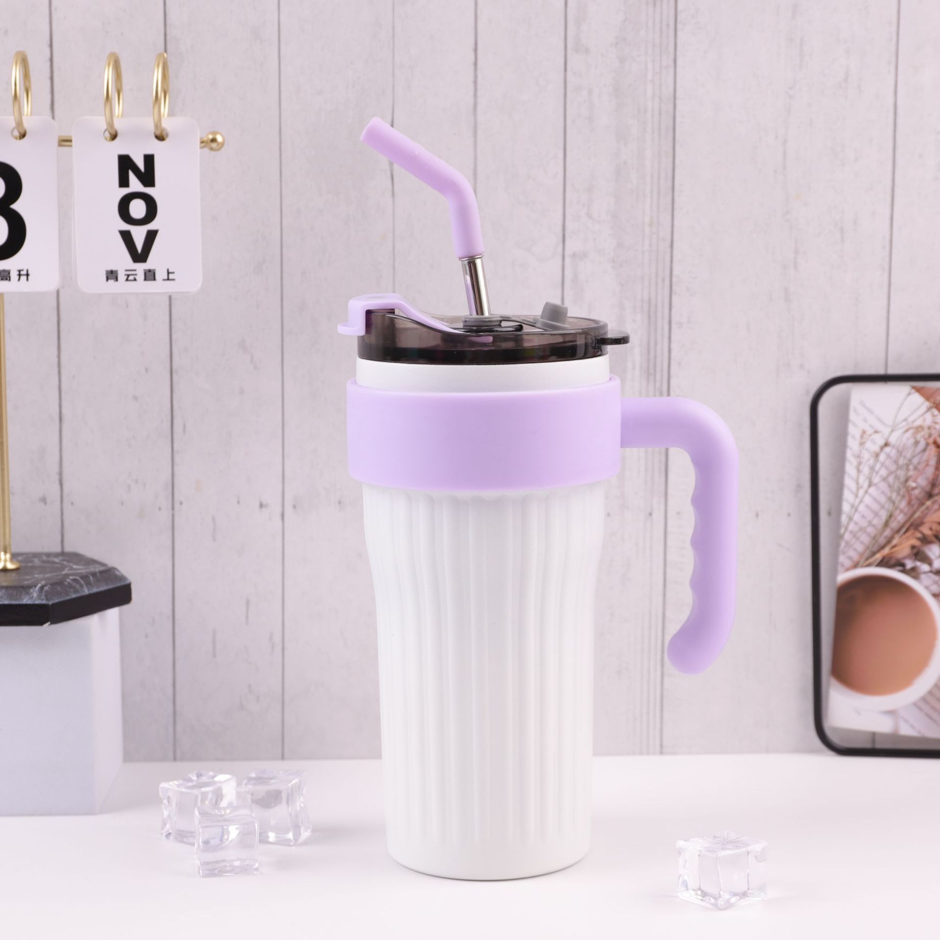 Red dopamina 316 taza de acero inoxidable mango taza portátil de oficina de gran capacidad de doble bebida acompañante taza de paja