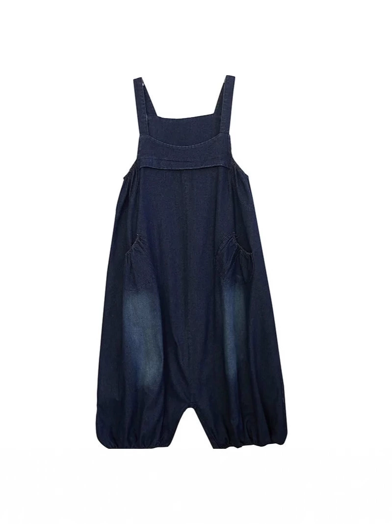 Джинсовый комбинезон, свободный крой женские dungarees, темно-синий 320#, размеры M–XXL