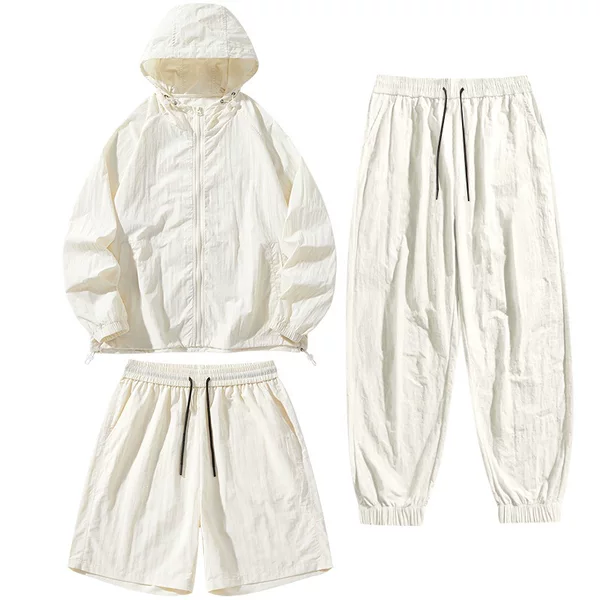 9-Color Outdoor Mountaineering Leisure Sports Suit for Men and Women, Summer Loose, Lightweight, Breathable Sun Protection Clothing and Shorts Three-Piece Set