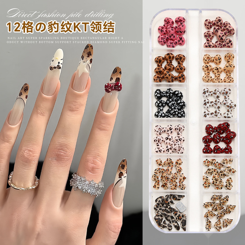 Leopard Print Bow Nail Art Accessories Kt Butterfly Bow Flat Resin Decorations Maillard Bow Accessories