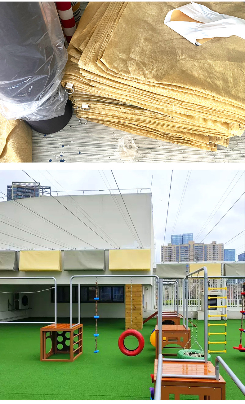 Custom-made outdoor wave-shaped retractable HDPE sunshade net for kindergartens, poolside, beach, and home courtyard