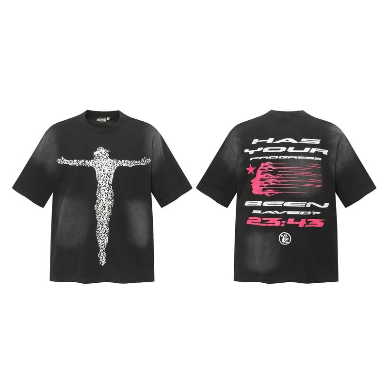 クロスボーダー Hellstar Tシャツ 2025年夏 欧米トレンドブランド レタープリント ゆったり半袖Tシャツ 男女兼用|undefined