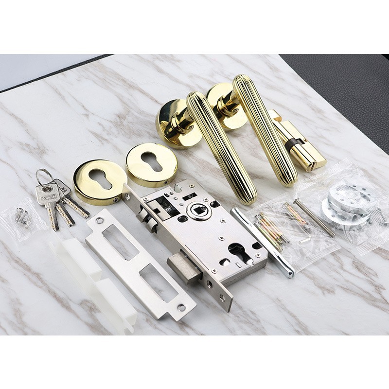 Cerradura de puerta de madera de dormitorio interior personalizada manija dividida de aleación de aluminio succión magnética silenciosa puerta interior americana cerradura de manija dividida