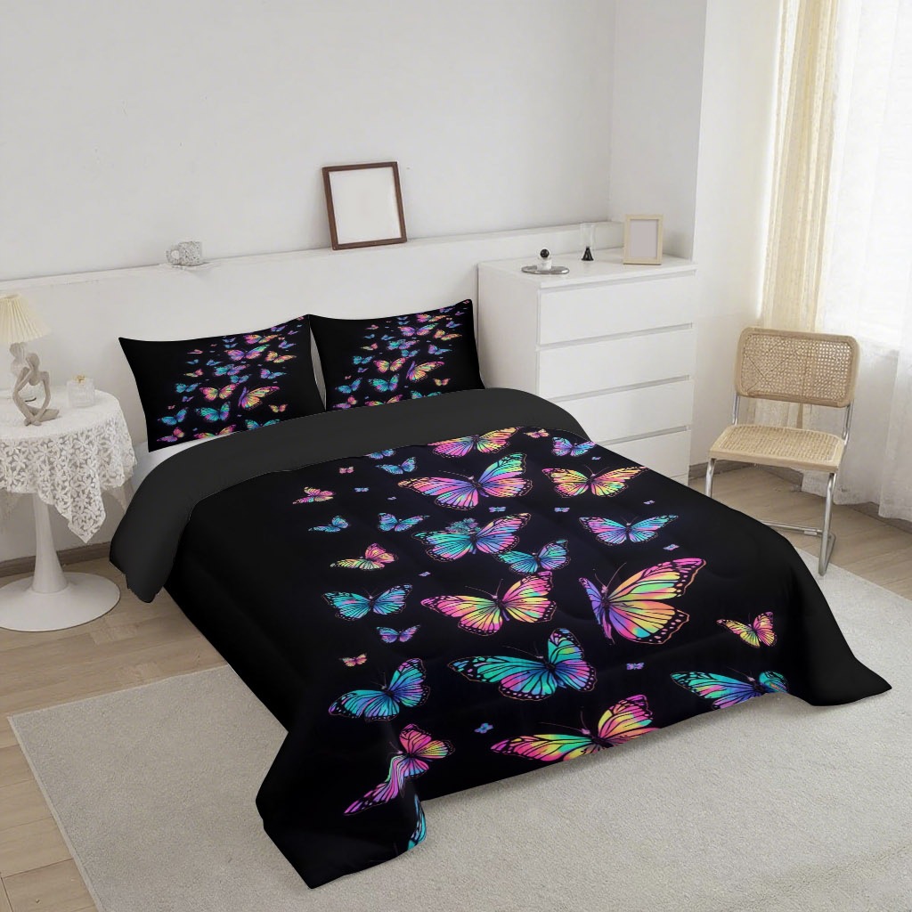 TEMU / JIT transfronterizo mariposa multicolor impresión digital HD 180gms edredón conjunto de ropa de cama