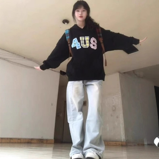 日系百搭宽松休闲字母印花长袖卫衣女高级感潮流潮酷遮屁股上衣服|undefined