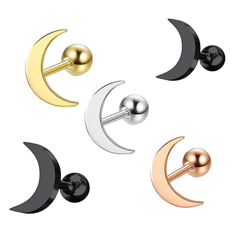 Cross-Border E-Commerce Stainless Steel 16g Piercing Jewelry Simple Men's Earrings Round Moonlight Ear Bone Nail Tragus