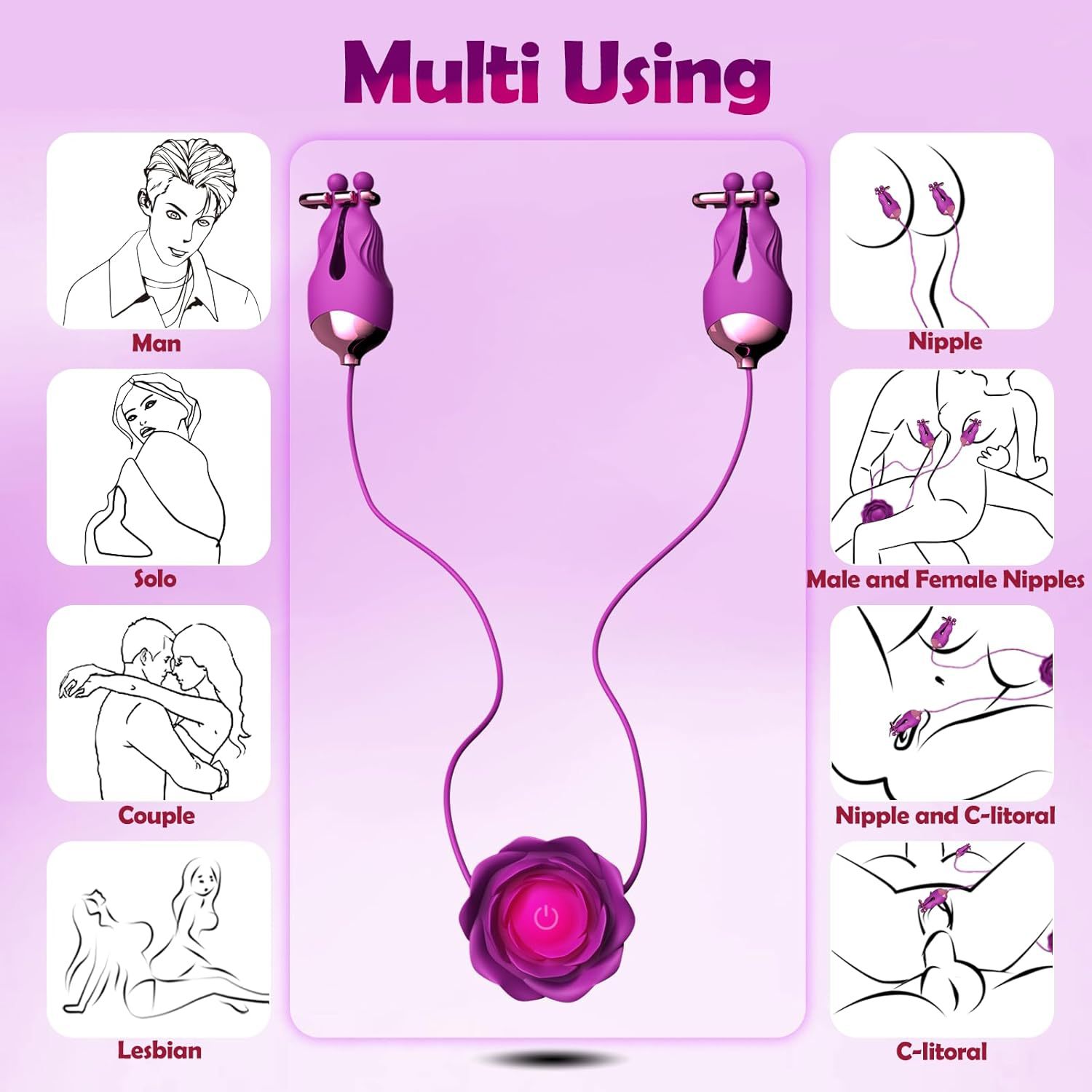 Massaggiatore per capezzoli in silicone a forma di rosa donna_voghion.com