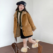 女童秋冬款皮毛一体外套2025新款儿童冬季加绒派克服大童女孩冬装