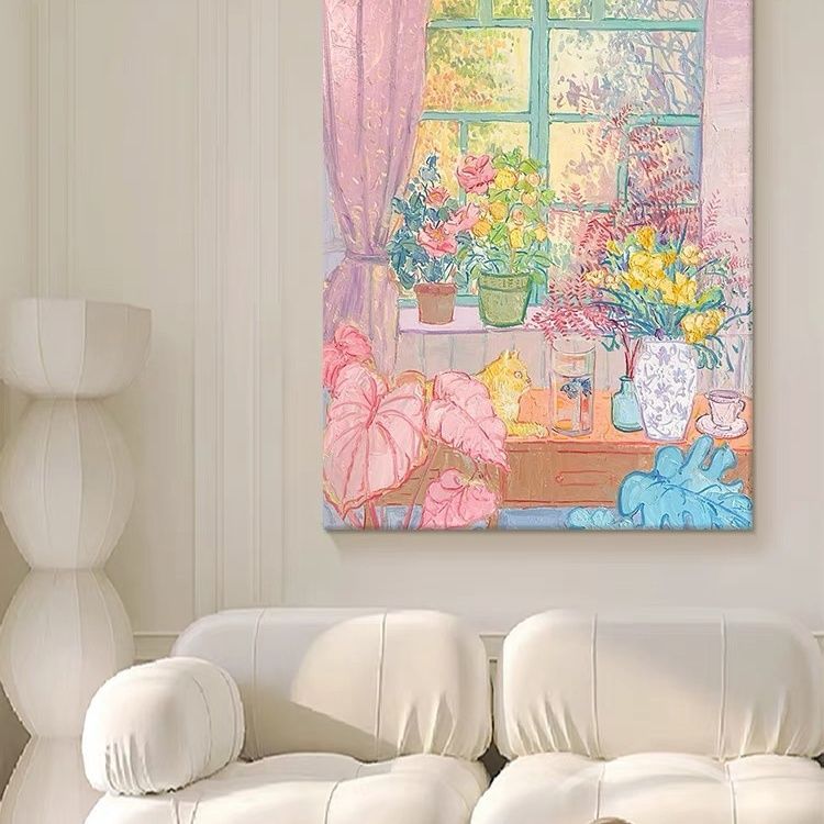 Minimalist Art Abstract Plant Flower Living Room Frameless Decorative Painting Cute Cat Texture Entrance Wall Art