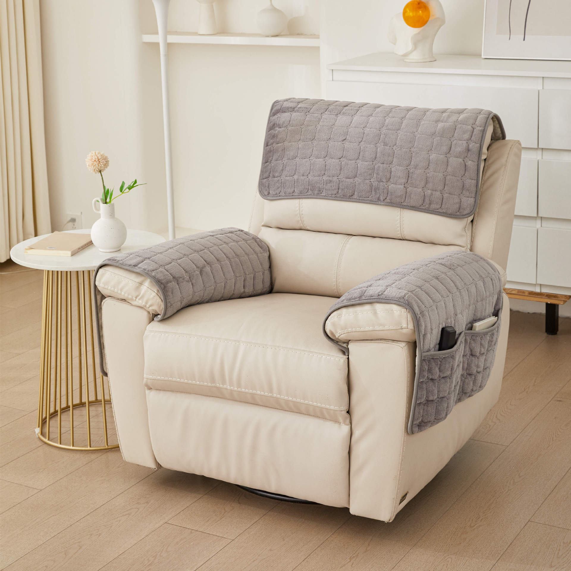 Headrest Cushion And Armrest Cover Three Piece Set For Sofa_voghion.com