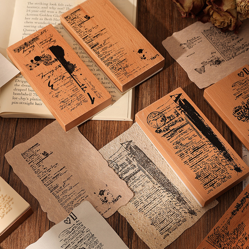 Colección de poemas retro Inglés sello de libro de mano sello de madera de beech sello de goma retro transfronterizo